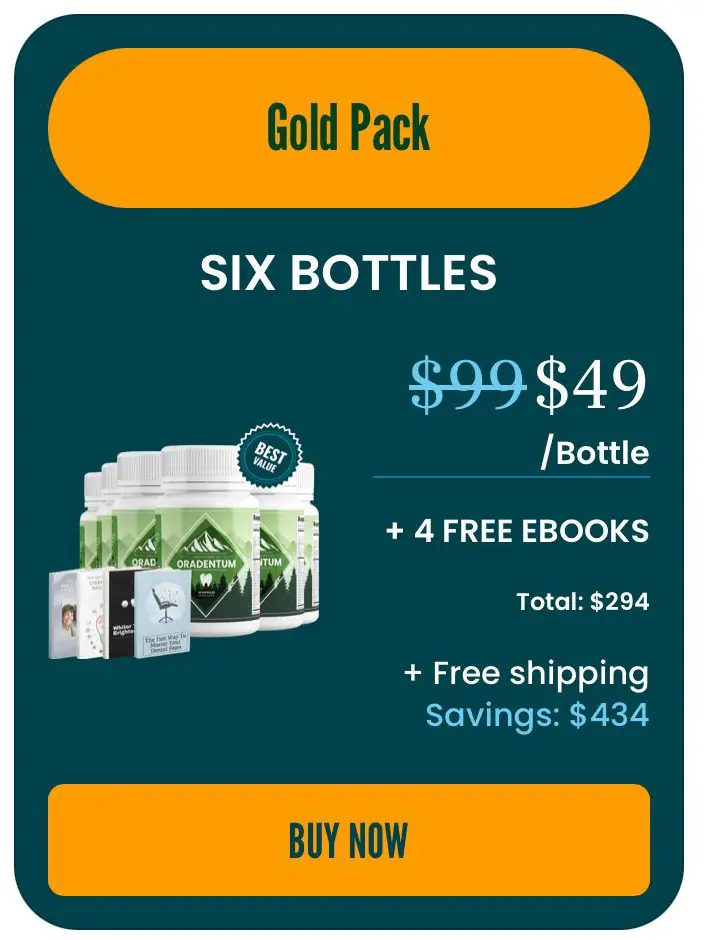 Oradentum Gold Pack – Six bottles for $49 each, plus 4 free eBooks and free shipping