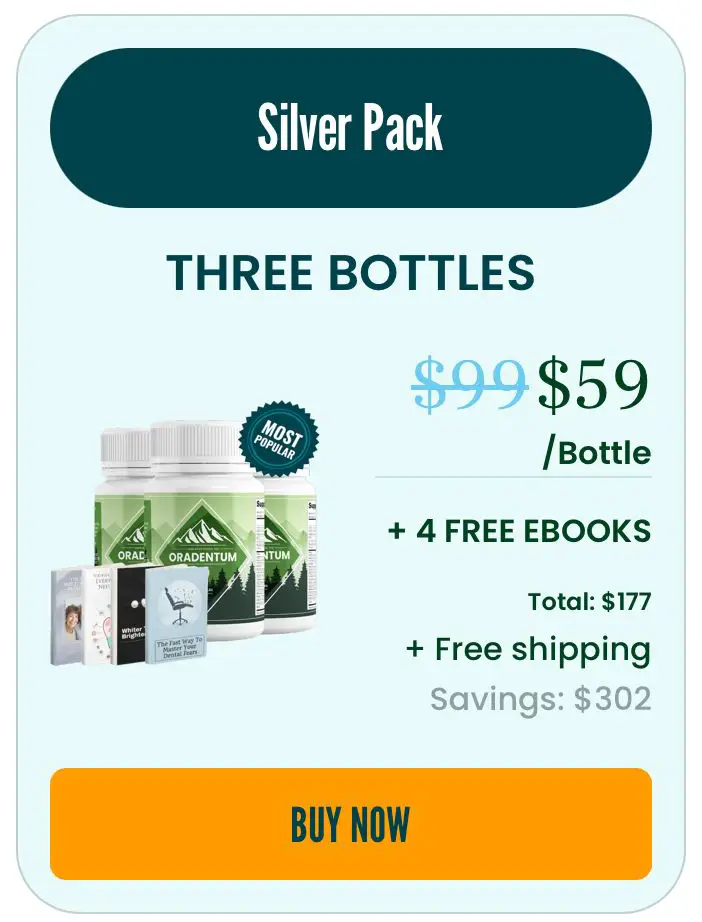 Oradentum Silver Pack – Three bottles for $59 each, plus 4 free eBooks and free shipping